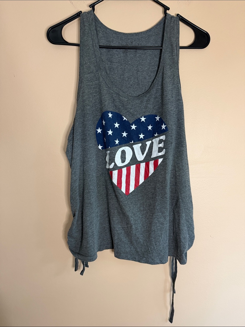 Bobbie Brooks Gray Tank Top with Red, White & Blue 'LOVE' Heart